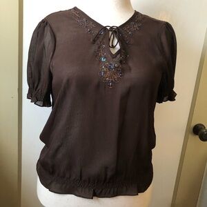 Elegant Brown Embroidered Women's Blouse